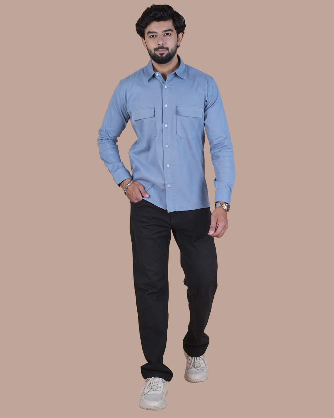 Slate Blue Corduroy Semi-Casual Shirt