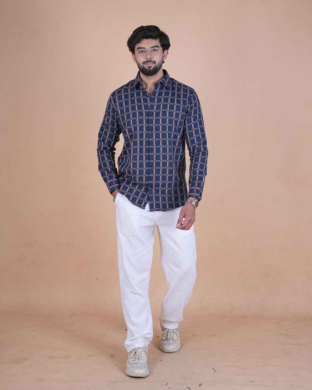 Navy Windowpane Check Shirt