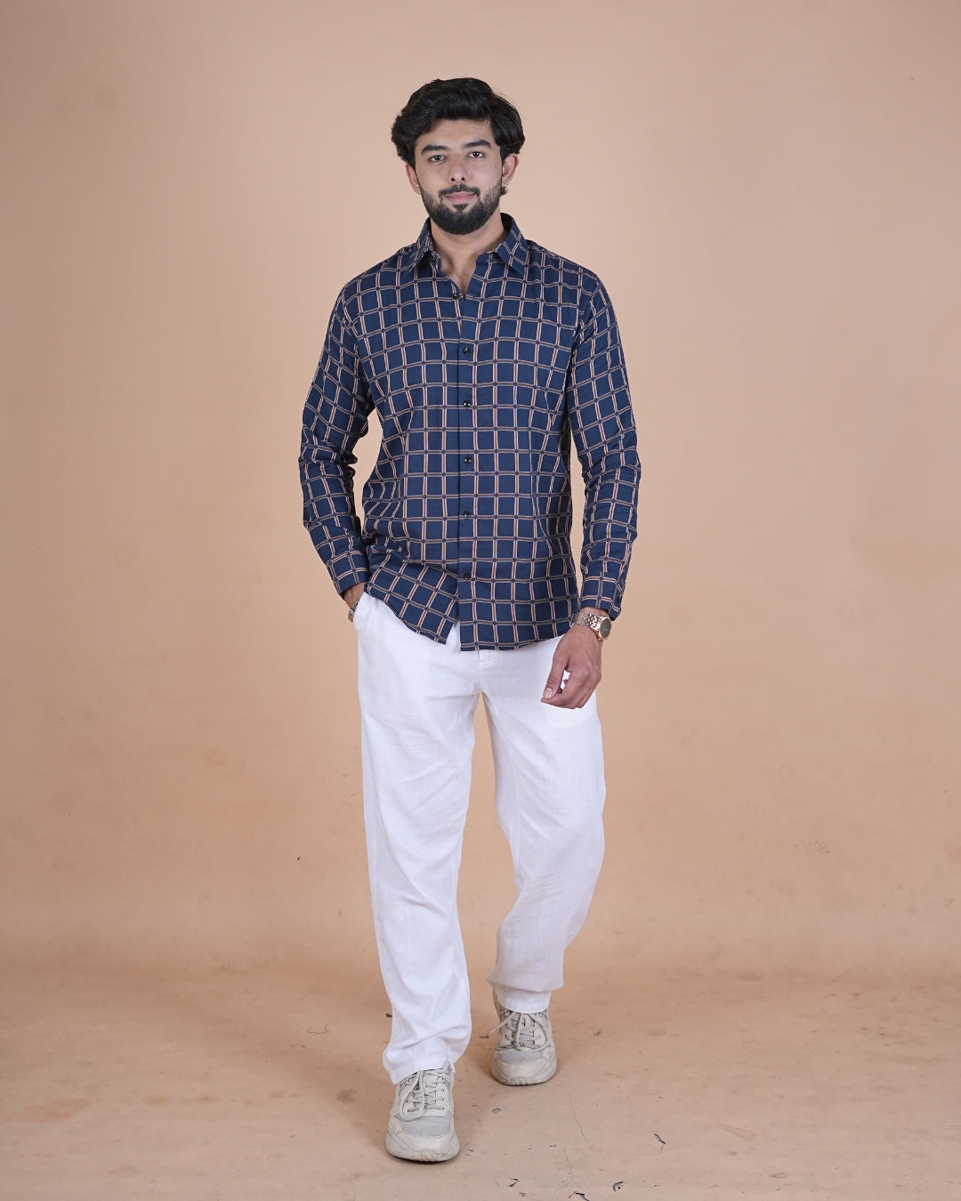 Navy Windowpane Check Shirt