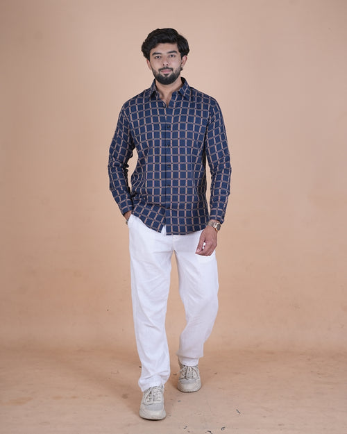 Navy Windowpane Check Shirt