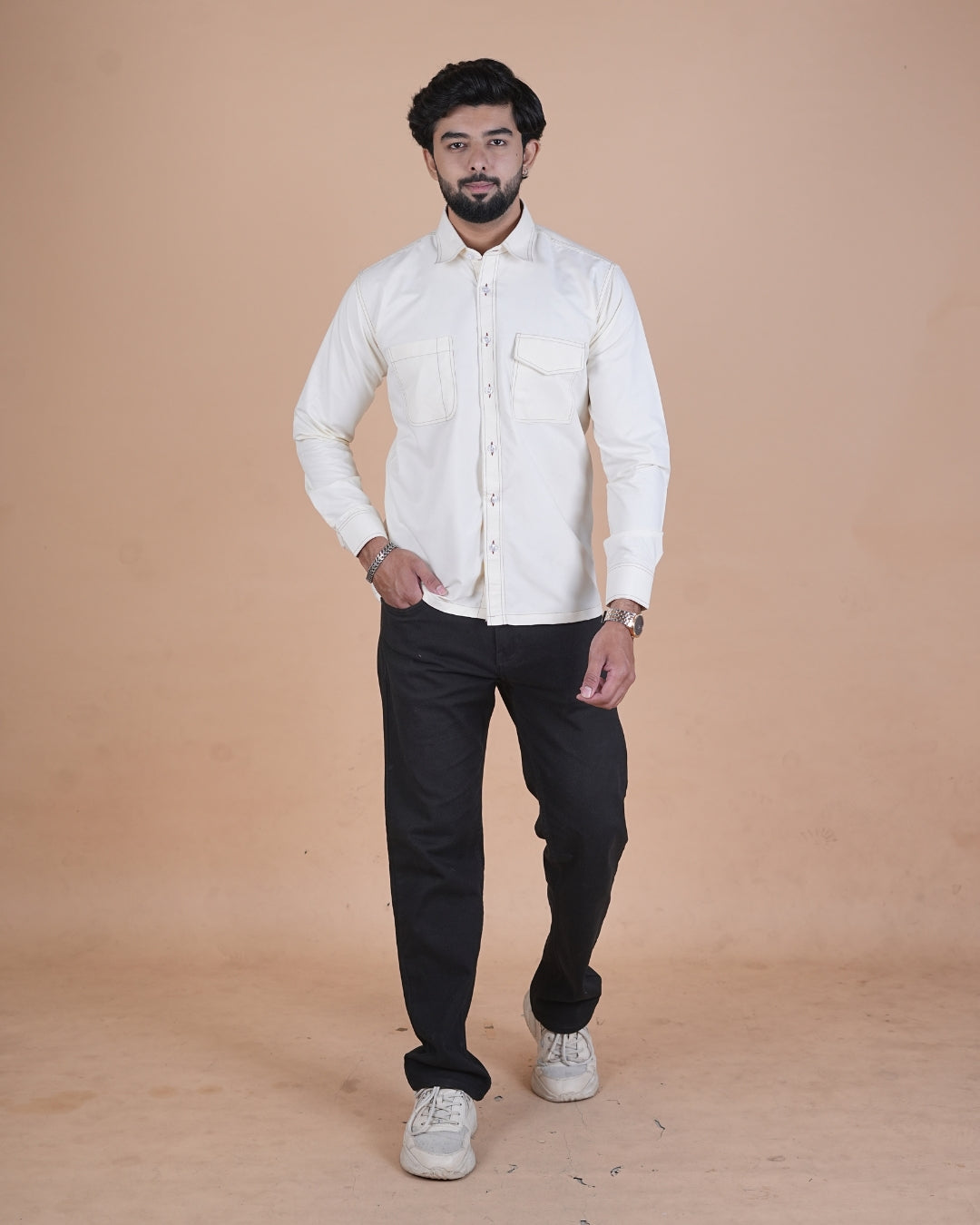 Ivory White Double Stitch Premium Casual Shirt
