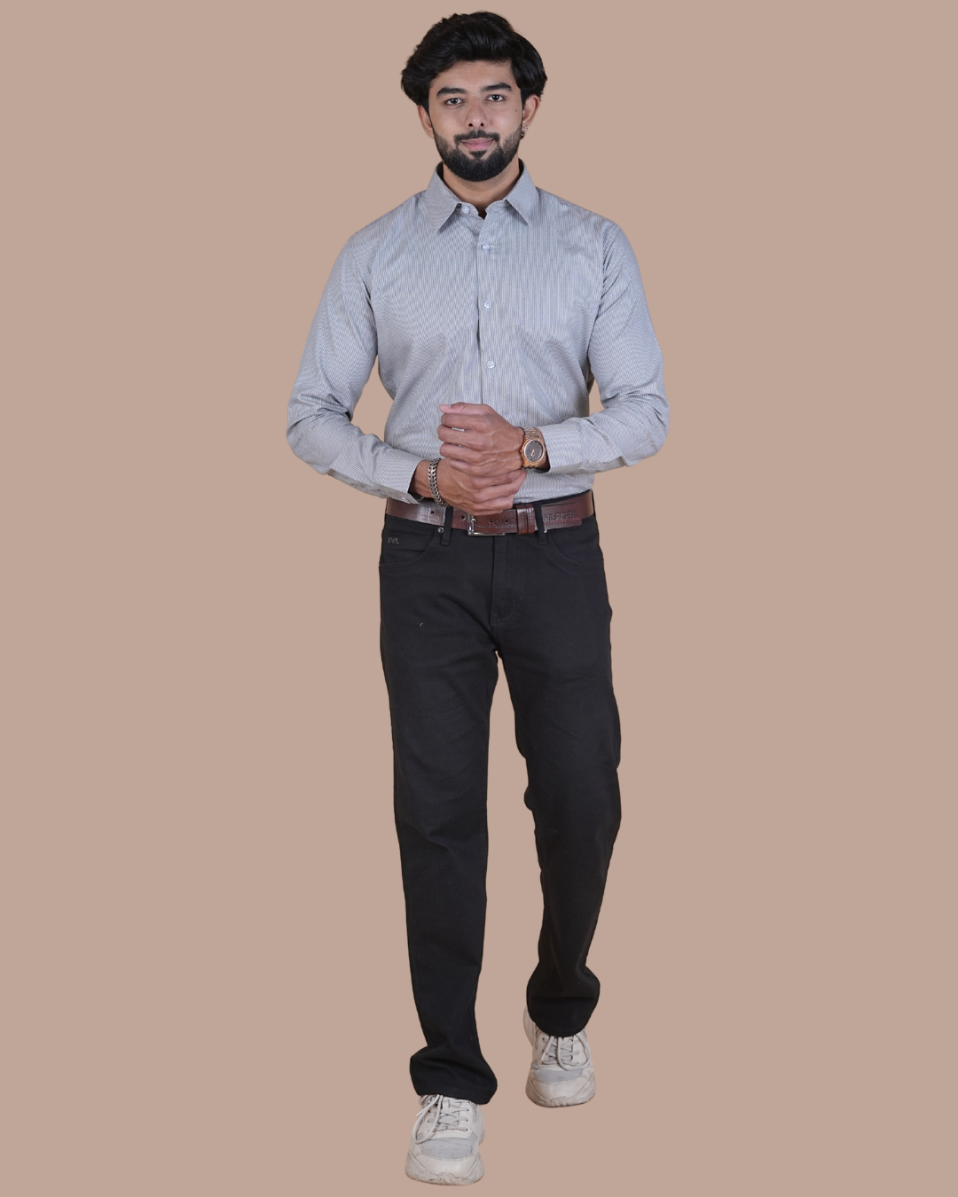 Silver Grey Micro Check Formal Shirt