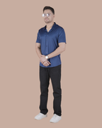 Dark Blue Solid Self-Shine Formal Half Sleeve Shirt