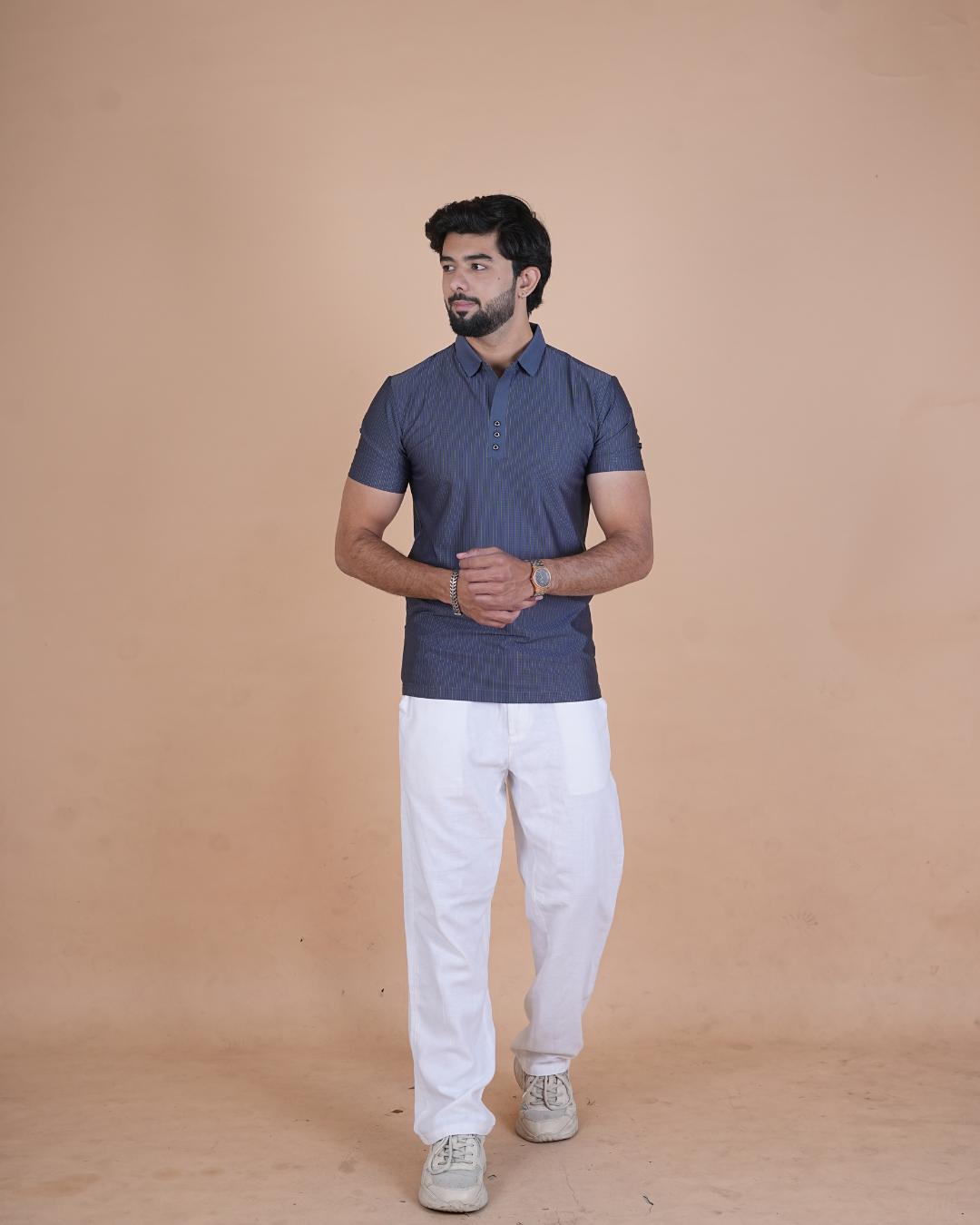 blue Classic Stripe Half-Sleeve Polo T-Shirt