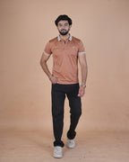 Desert Brown Contrast Collar Polo T-Shirt