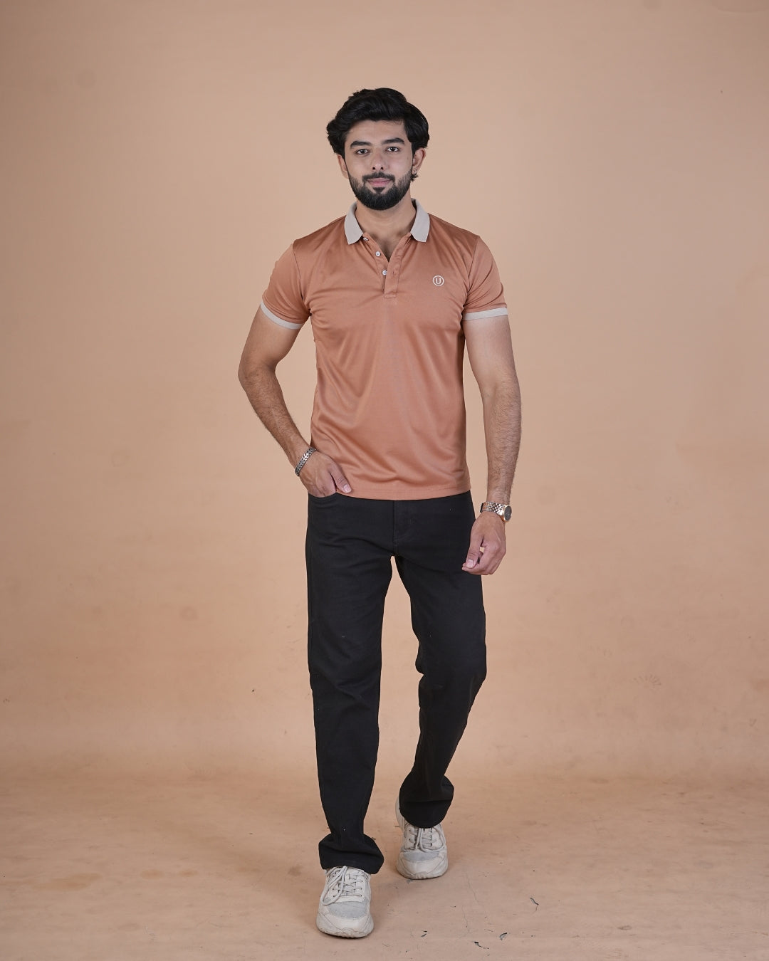 Desert Brown Contrast Collar Polo T-Shirt