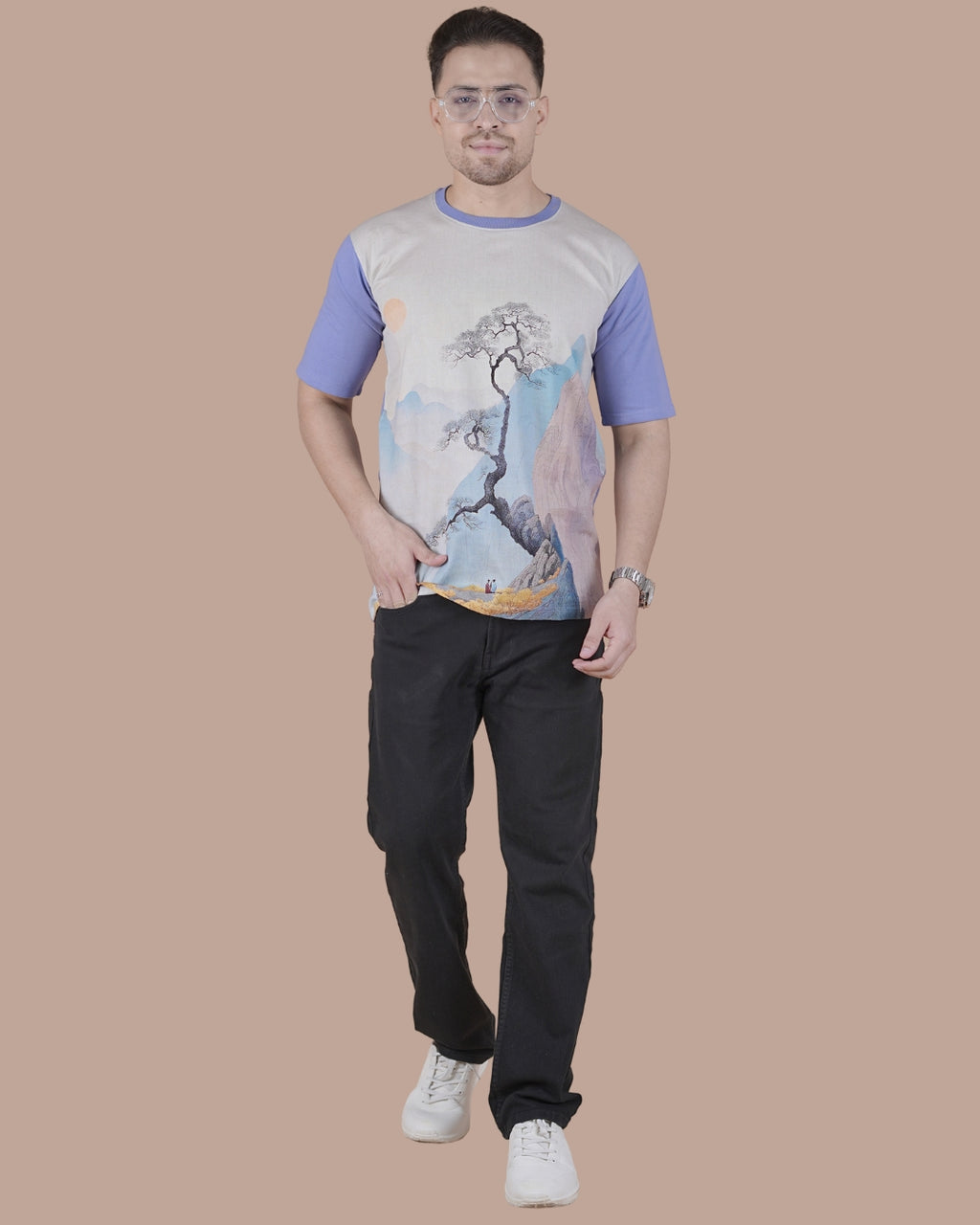 Lavender Mist Linen Graphic Casual T-Shirt