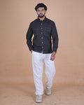 Jet Black Contrast Double Stitch Casual Shirt