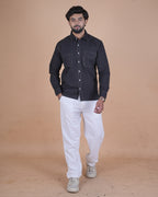 Jet Black Contrast Double Stitch Casual Shirt