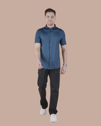 Navy Solid Self-Shine Formal Half Sleeve Shirt