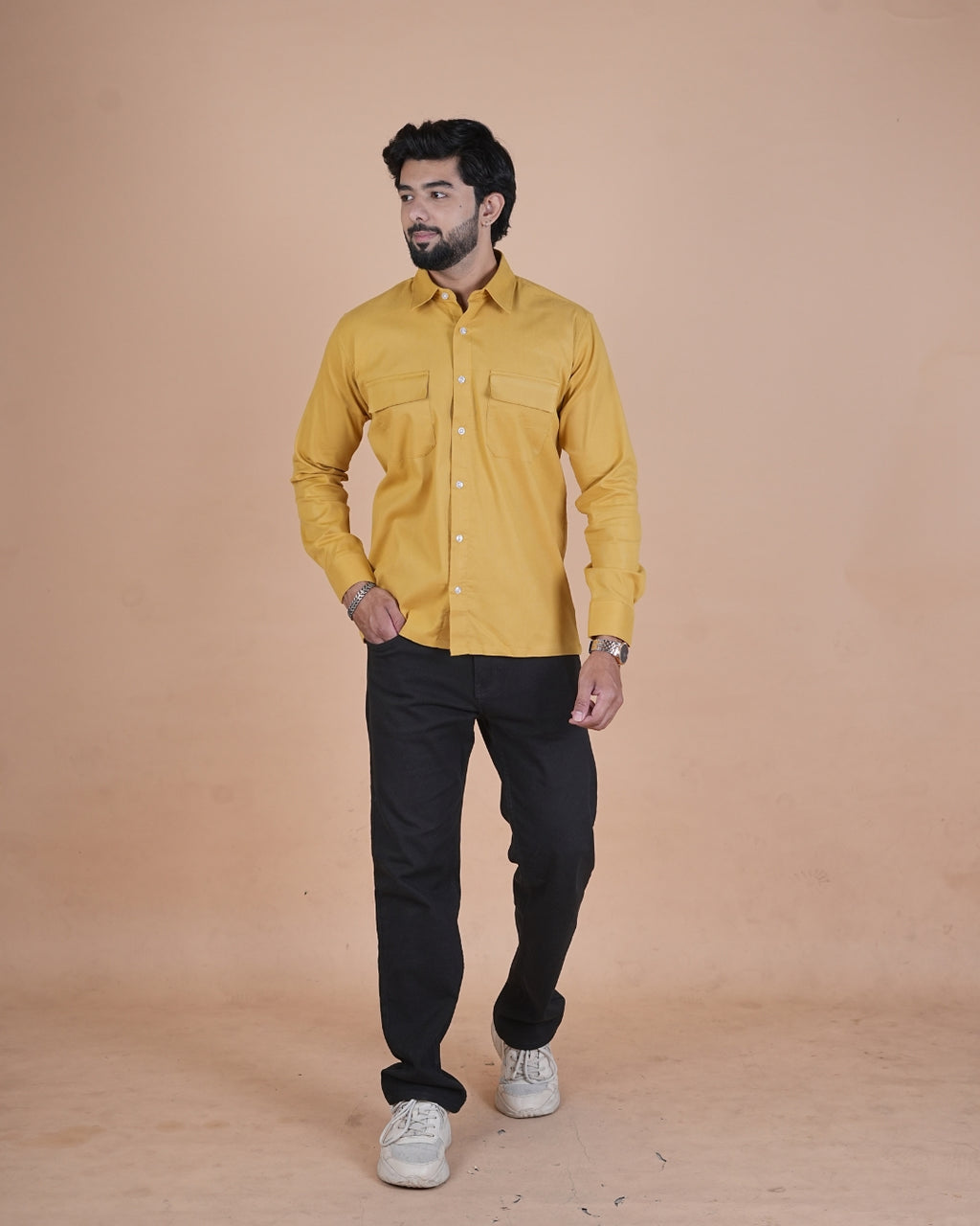 Mustard Gold Corduroy Semi-Casual Shirt