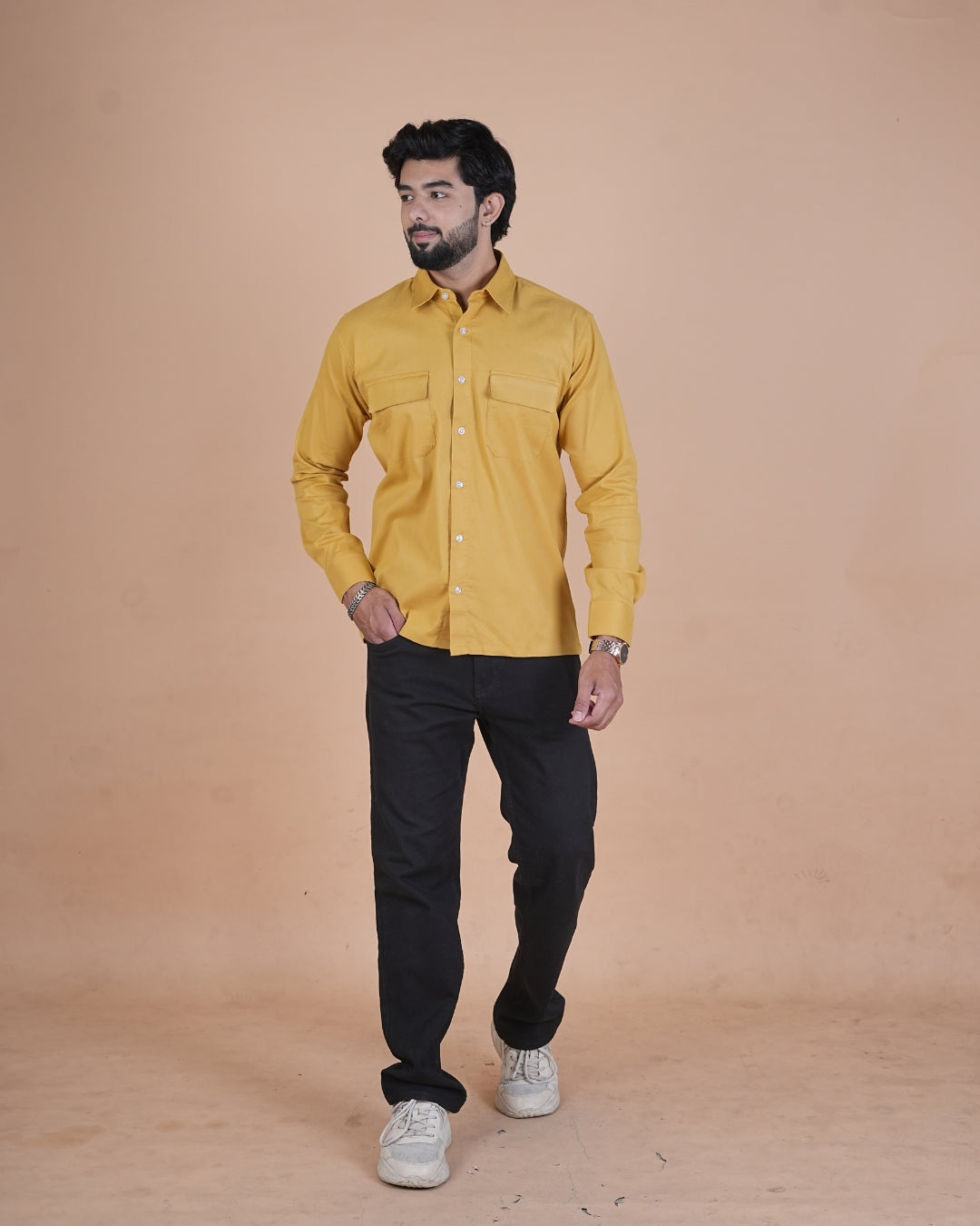Mustard Gold Corduroy Semi-Casual Shirt