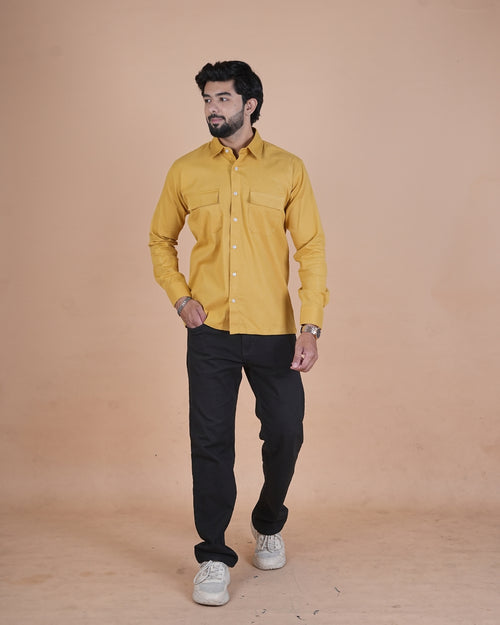 Mustard Gold Corduroy Semi-Casual Shirt
