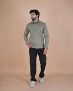 Olive Grey Corduroy Semi-Casual Shirt