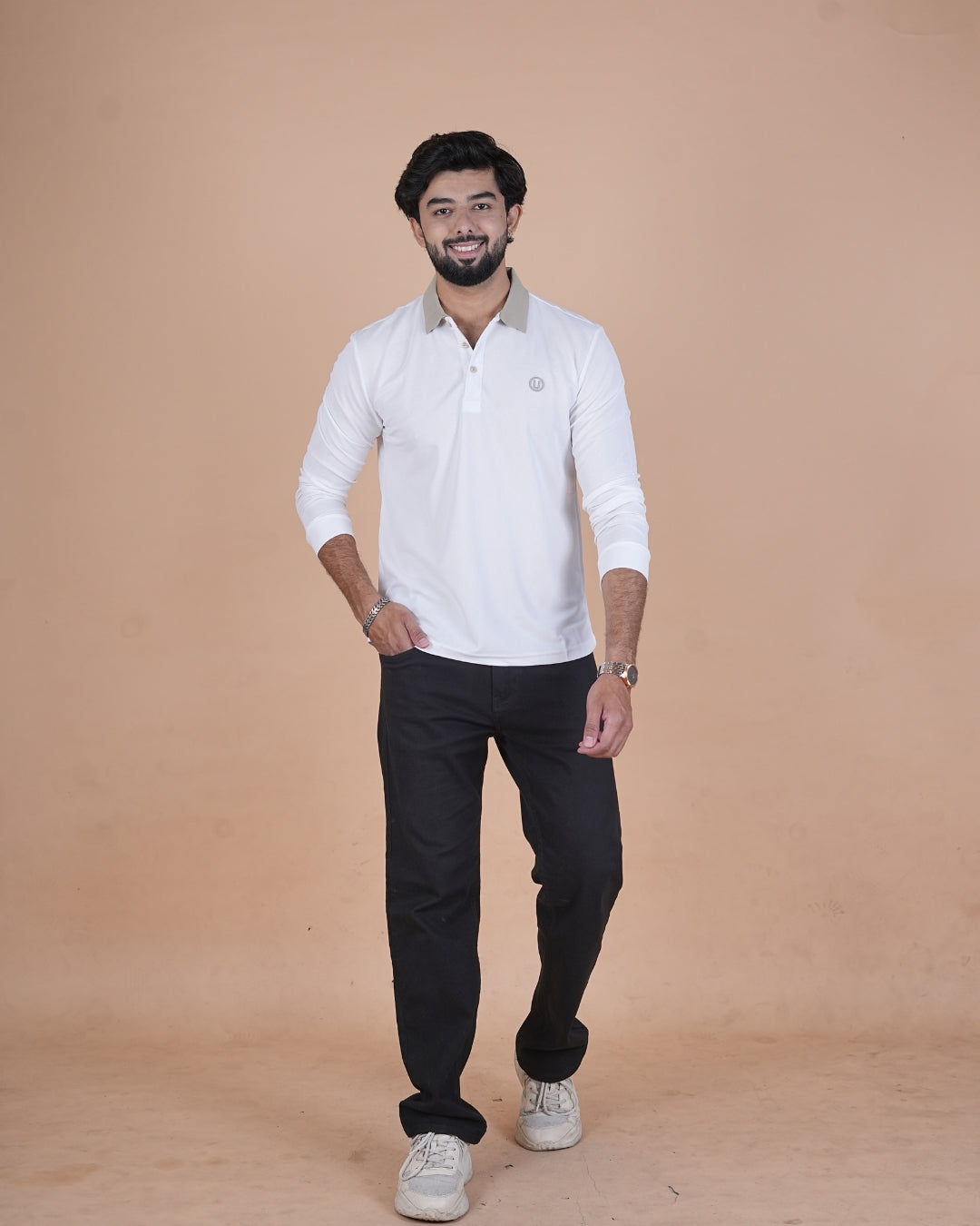 White Contrast Collar Polo T-Shirt