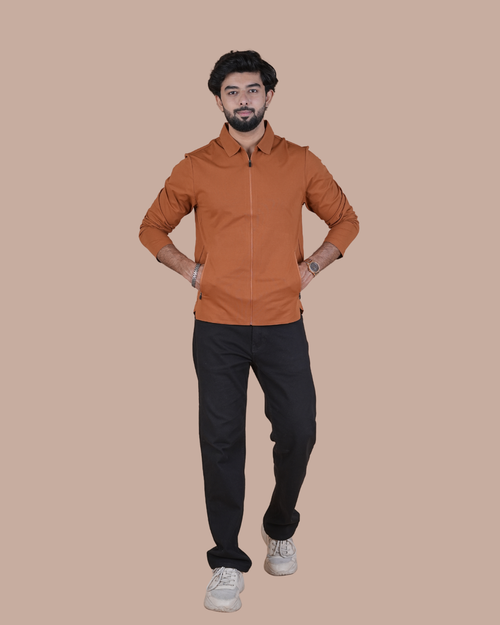 orange Double Pocket Full-Sleeve Zipper Jacket