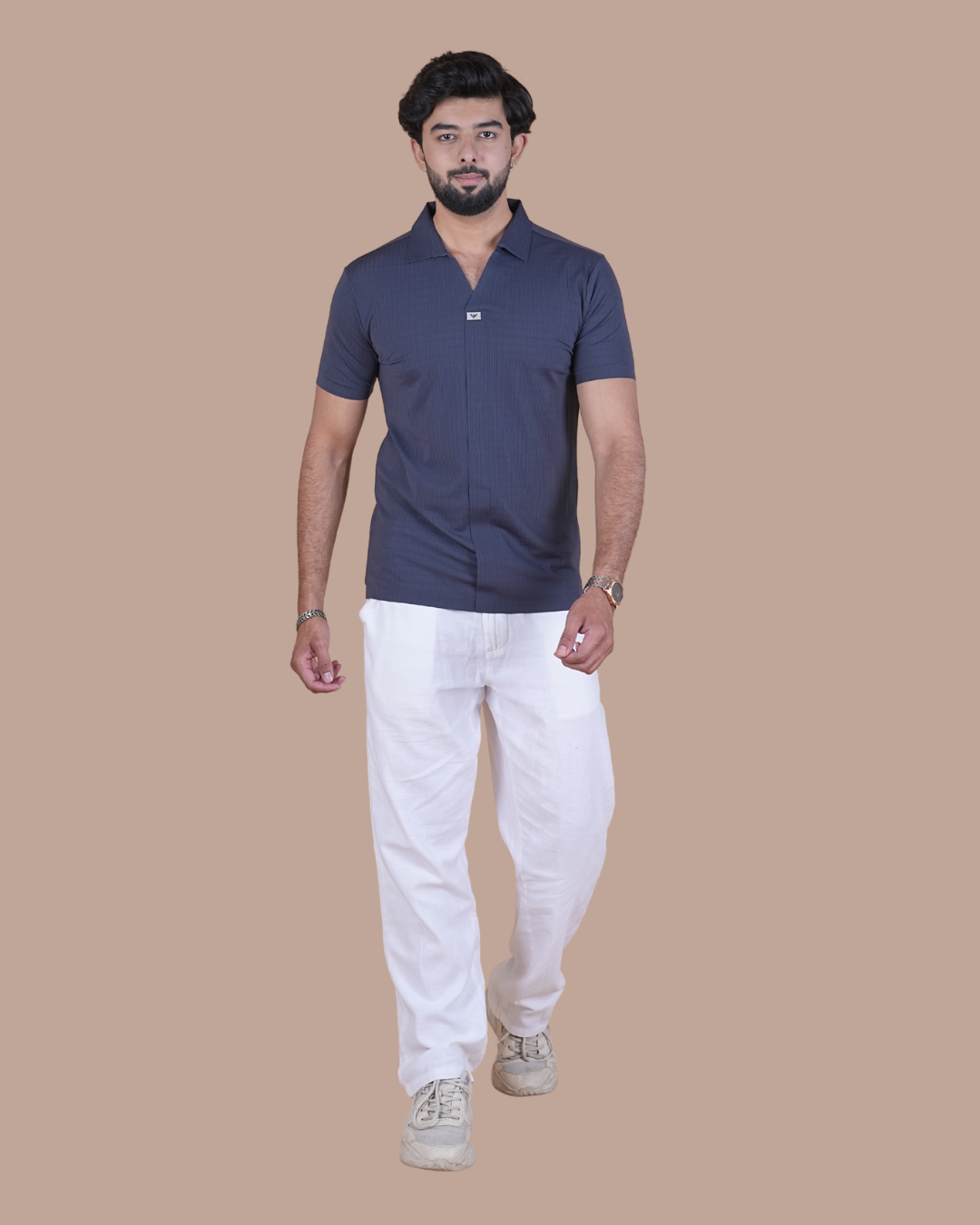Storm Blue Seamless V-Neck Polo T-Shirt