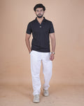 Black Seamless V-Neck Polo T-Shirt