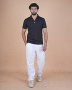 Black Seamless V-Neck Polo T-Shirt