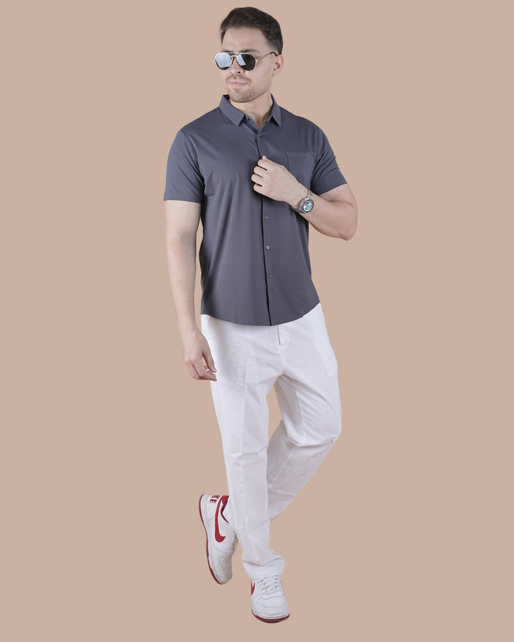 Charcoal Grey Half Sleeves Stitchless Casual Shirt