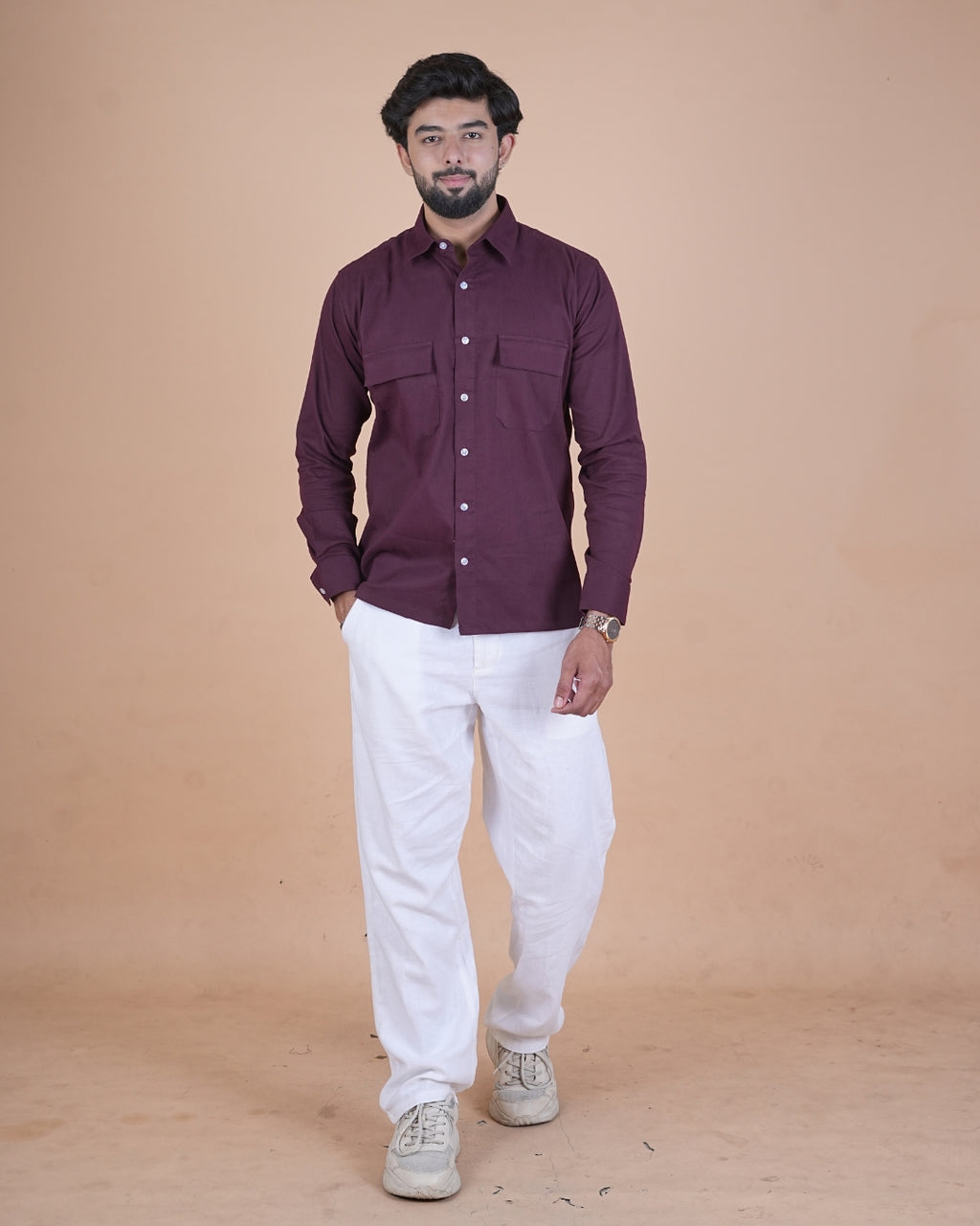 Wine Purple Corduroy Semi-Casual Shirt