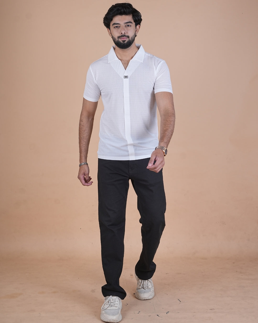 Arctic White Seamless V-Neck Polo T-Shirt