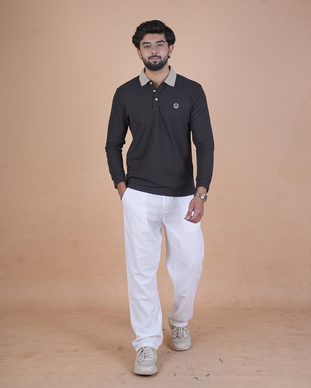 Black Contrast Collar Polo T-Shirt