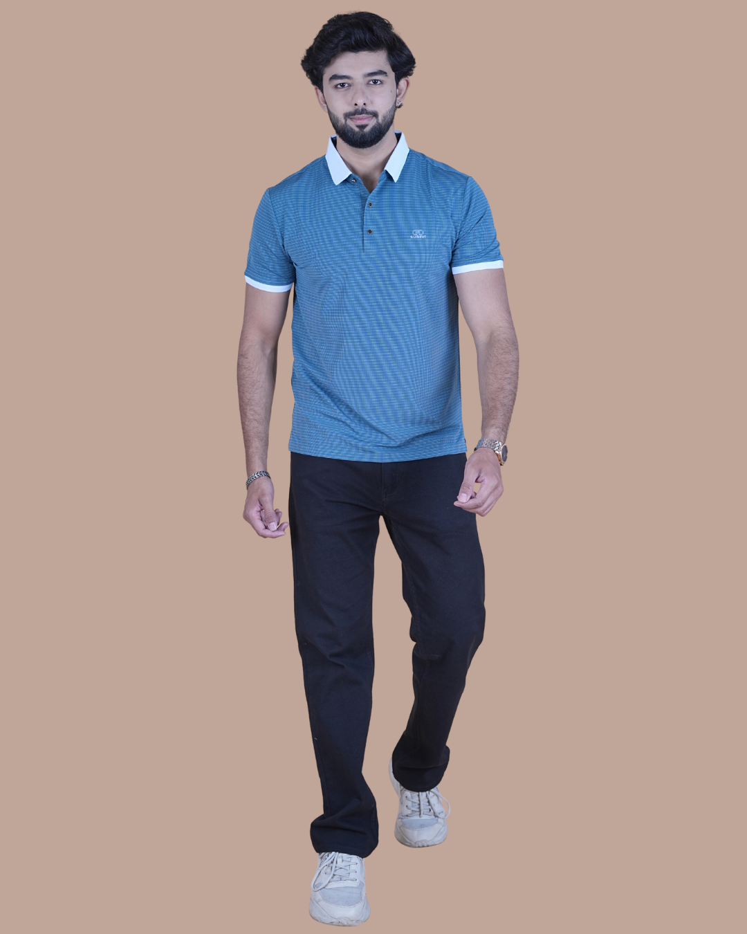 Steel Blue Seamless Classic Half-Sleeve Polo T-Shirt