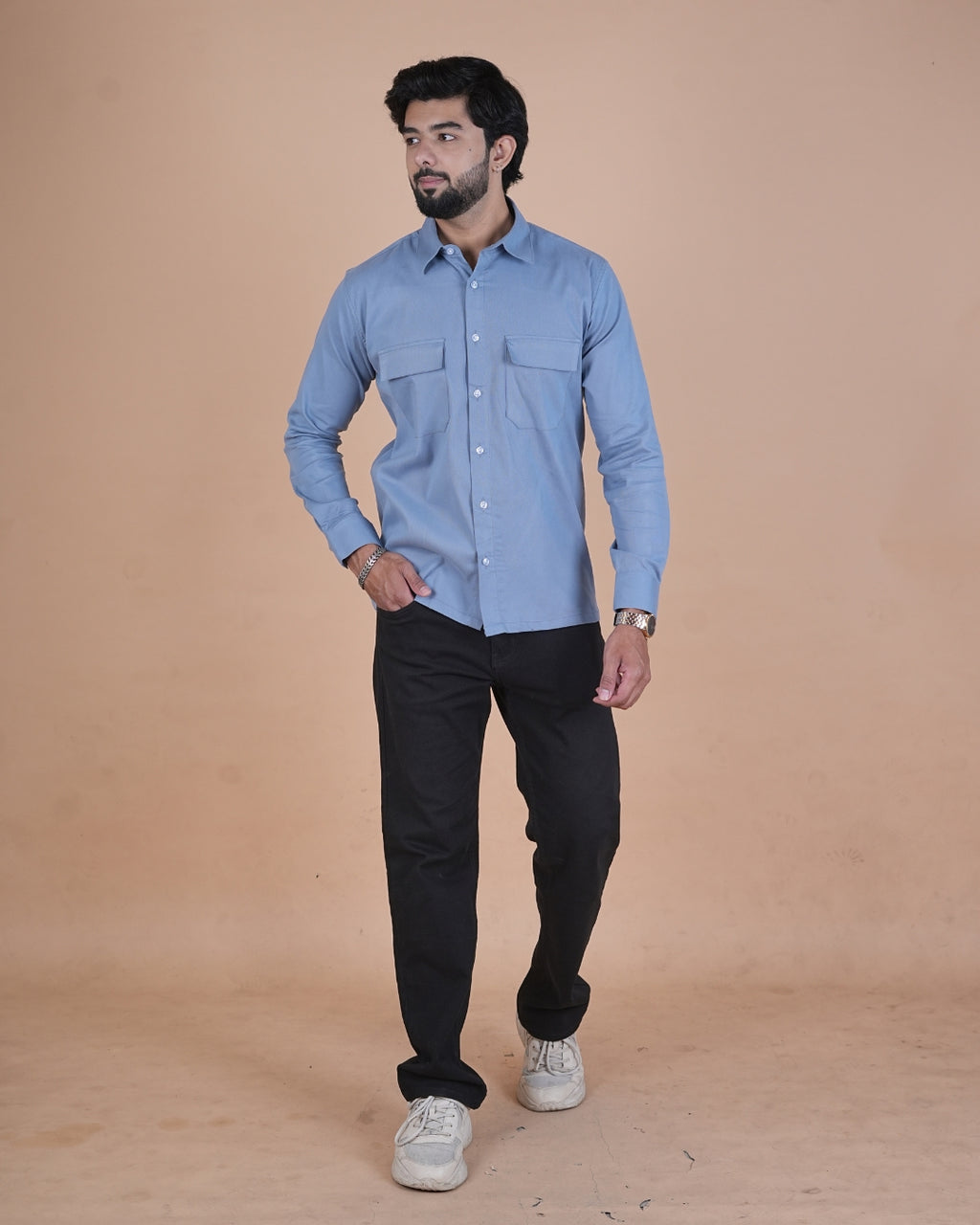 Slate Blue Corduroy Semi-Casual Shirt
