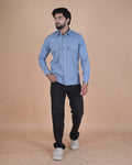 Slate Blue Corduroy Semi-Casual Shirt