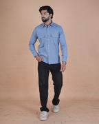 Slate Blue Corduroy Semi-Casual Shirt