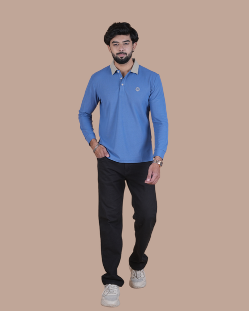 Sky Blue Contrast Collar Polo T-Shirt