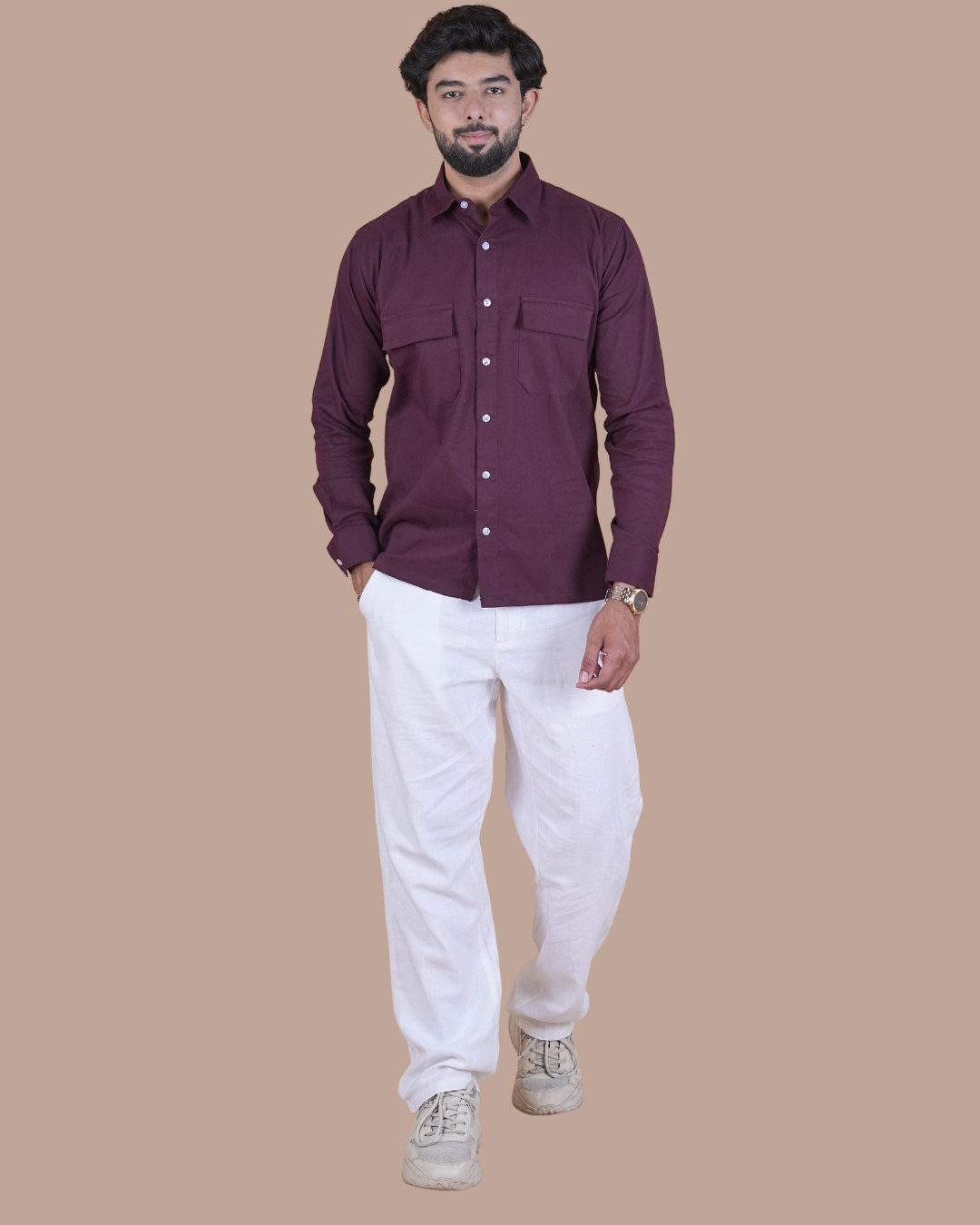 Wine Purple Corduroy Semi-Casual Shirt