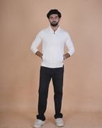 white Double Pocket Full-Sleeve Zipper Jacket