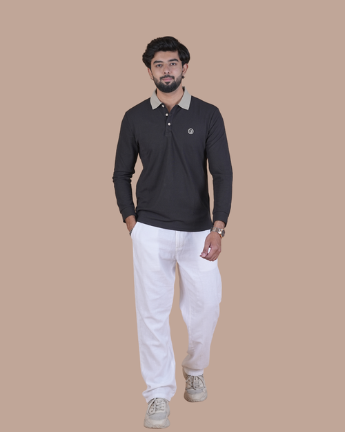 Black Contrast Collar Polo T-Shirt