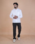 White Corduroy Double Pocket Semi-Casual Shirt