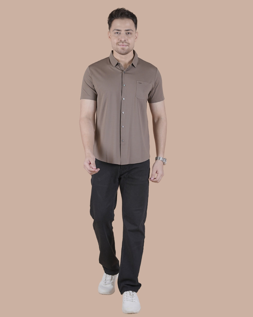 Mocha Brown Half Sleeves Stitchless Casual Shirt