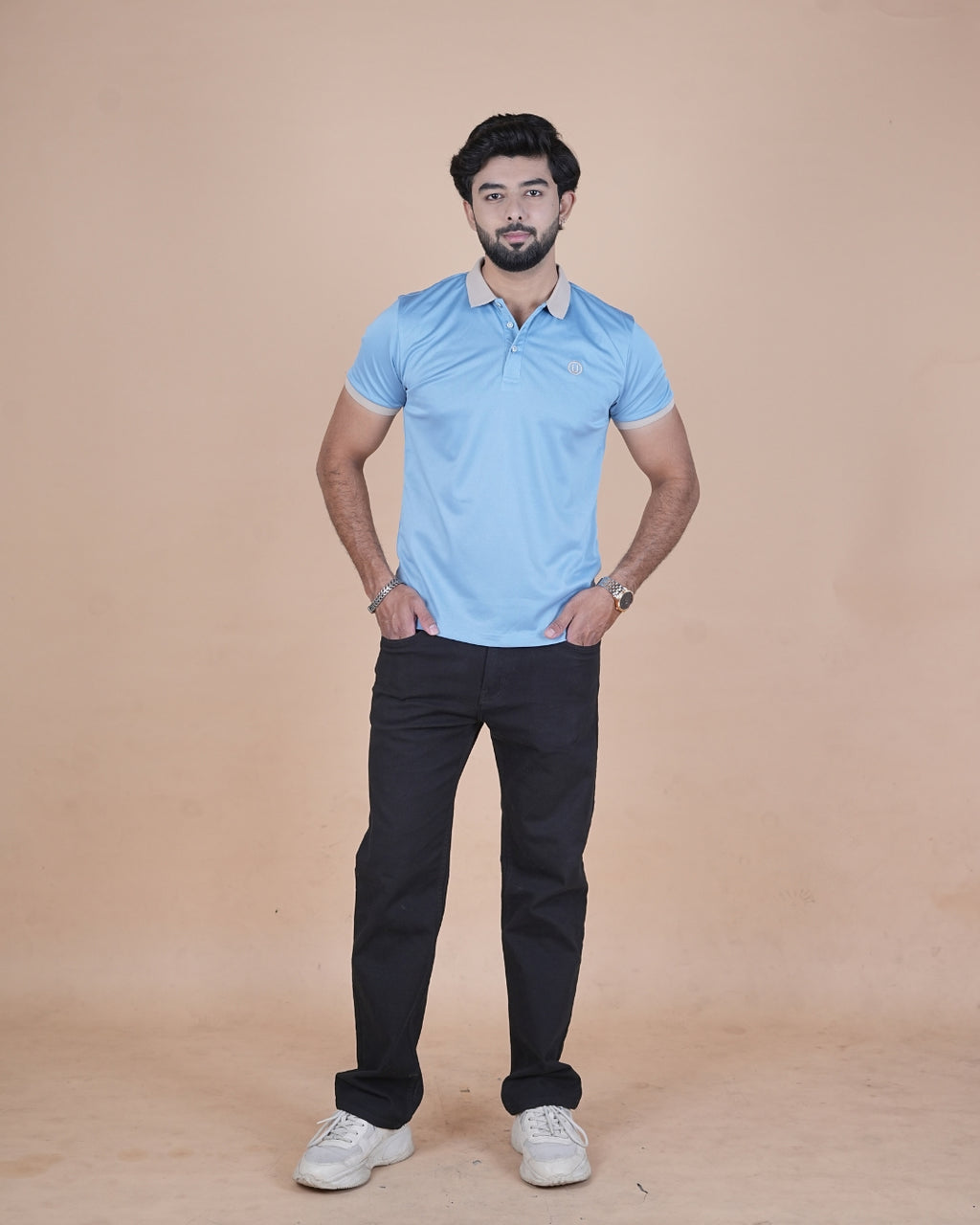 Sky Blue Contrast Collar Polo T-Shirt