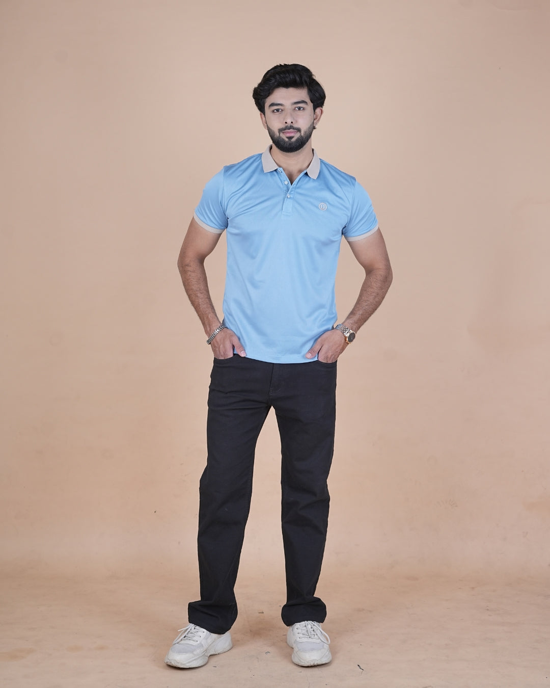 Sky Blue Contrast Collar Polo T-Shirt