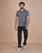 Smoke Grey Seamless V-Neck Polo T-Shirt