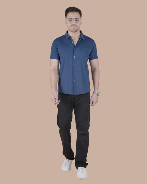 Steel Blue Half Sleeves Stitchless Casual Shirt
