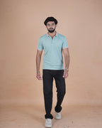 Mist Blue Contrast Collar Polo T-Shirt