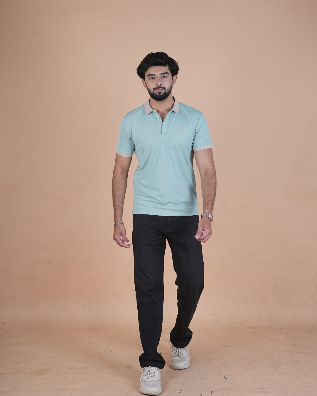 Mist Blue Contrast Collar Polo T-Shirt