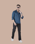 Blue Full Sleeves Self Stripe Stitchless Formal Shirt