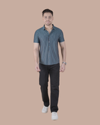 Slate Blue Striped Stitchless Half Sleeve Shirt