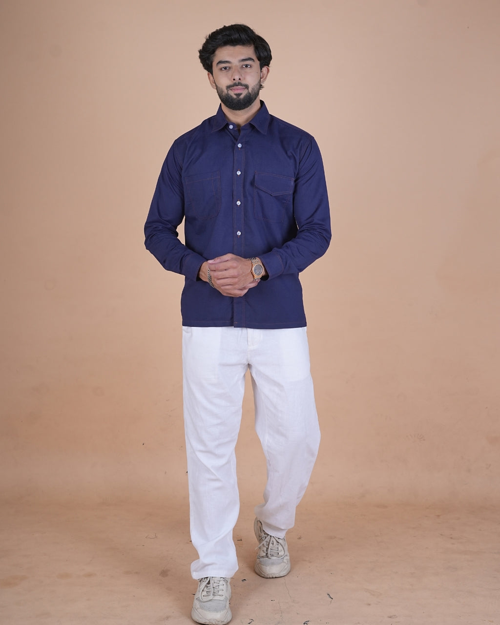 Midnight Navy Double Stitch Premium Casual Shirt
