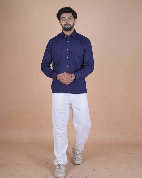 Midnight Navy Double Stitch Premium Casual Shirt