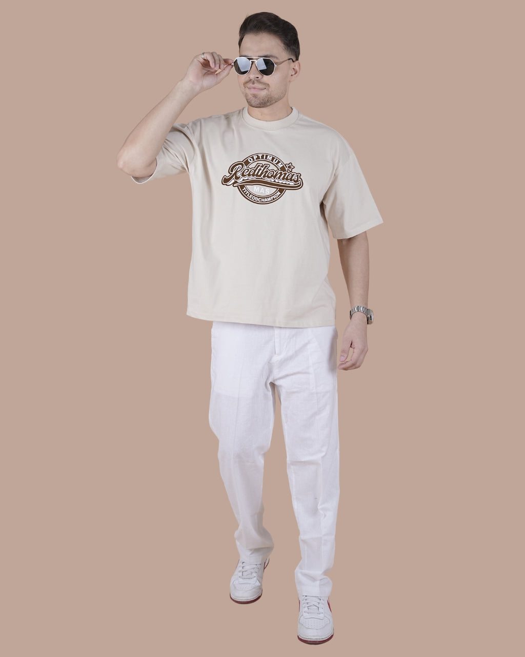 Sand Beige Graphic Oversized T-Shirt