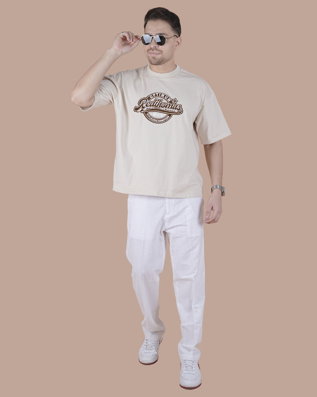 Sand Beige Graphic Oversized T-Shirt
