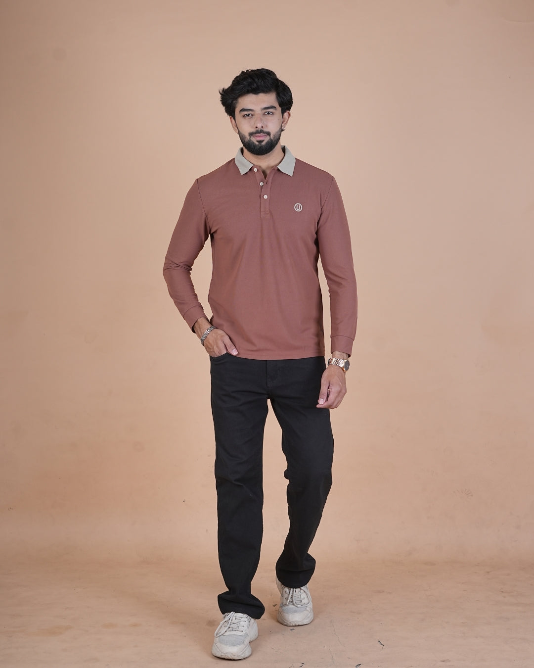 Vintage Brown Contrast Collar Polo T-Shirt